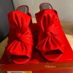 Gorgeous red satin wedges